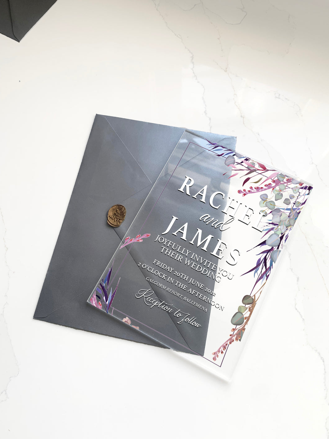 Personalised Acrylic Wedding Invitation - Floral Design