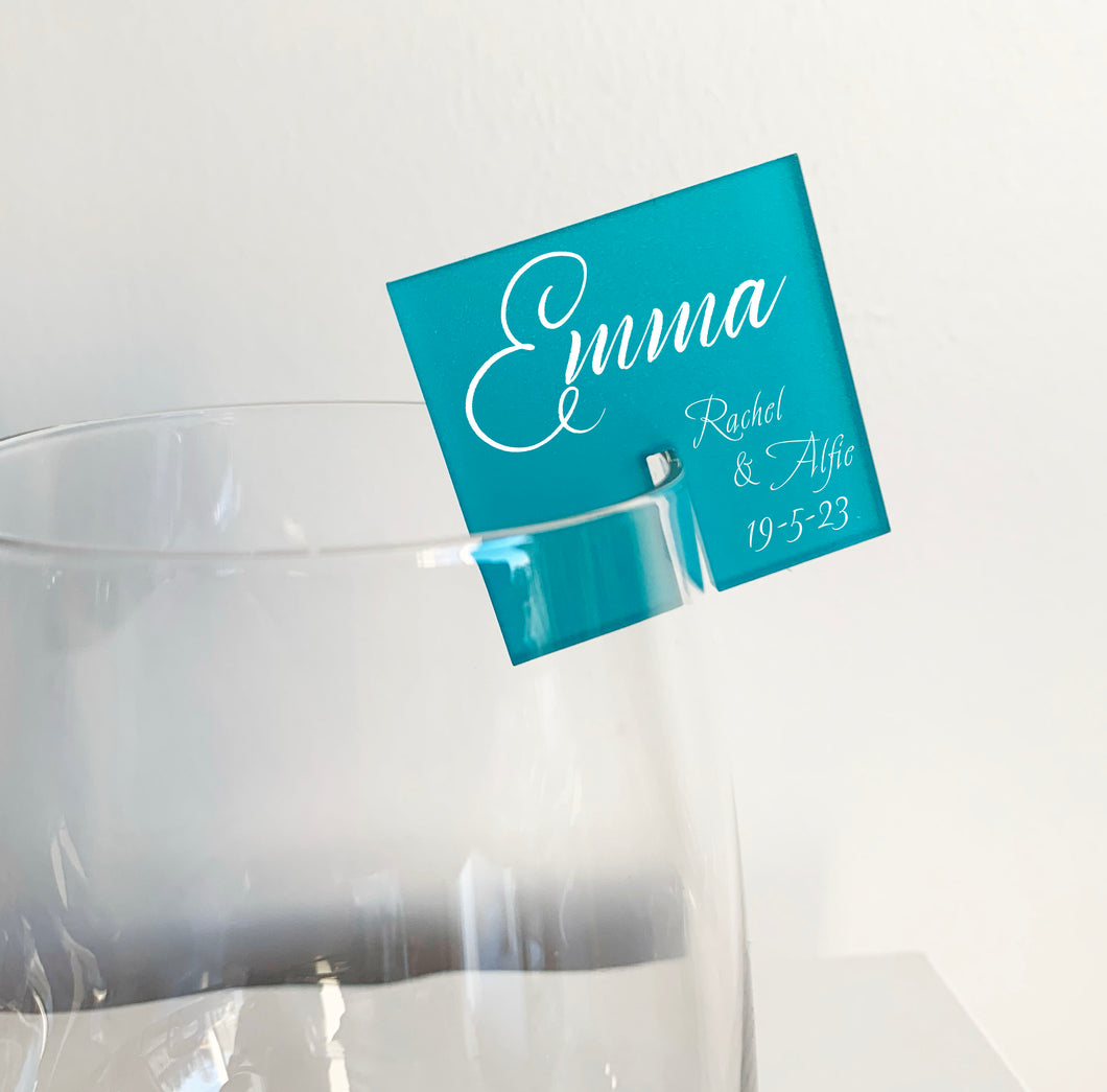Personalised Square Acrylic Place Name For Wine Glass / Cocktail Glass / Champagne Glass