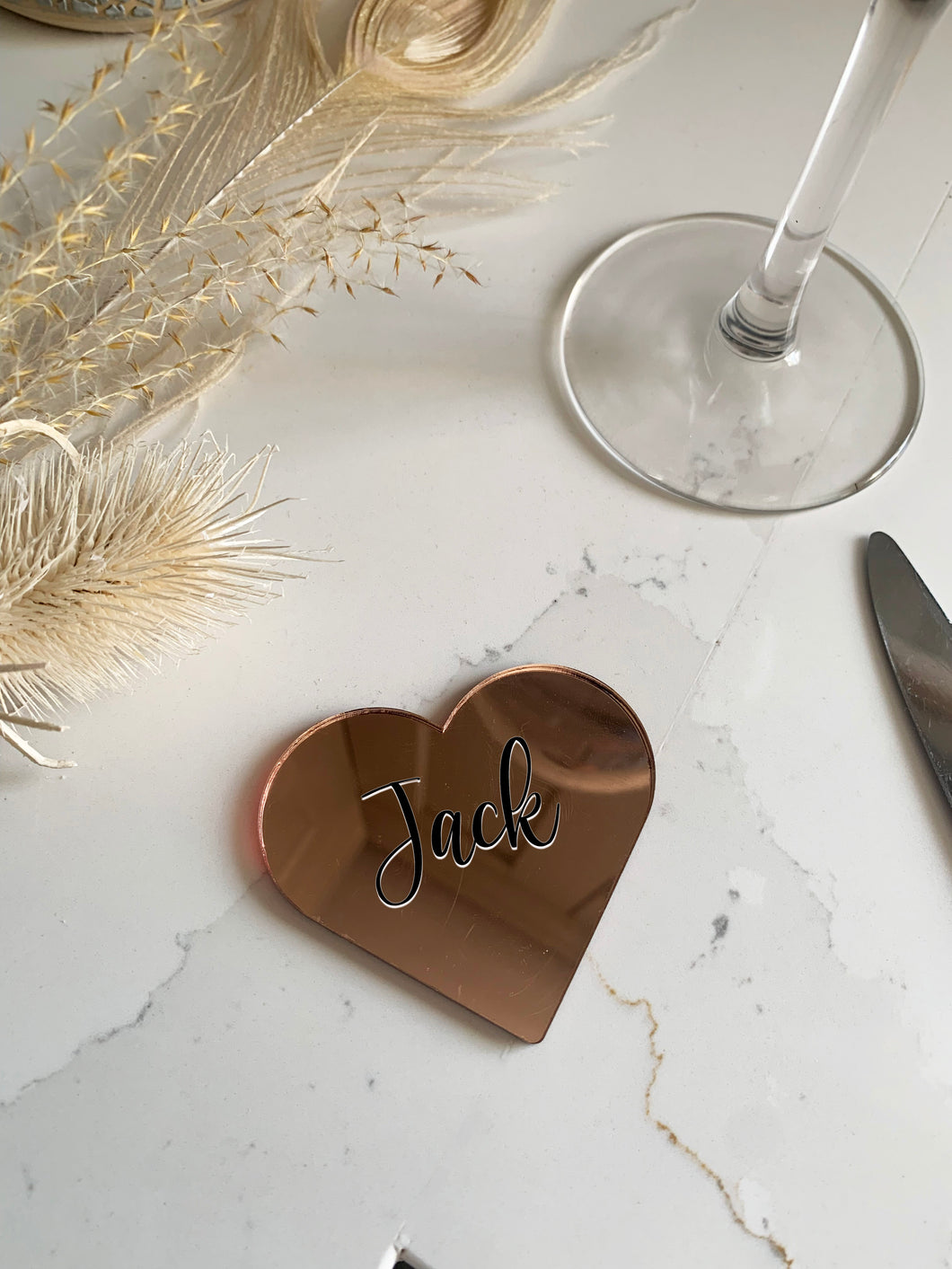 Personalised Acrylic Place Name Heart Shaped - Black Script Text