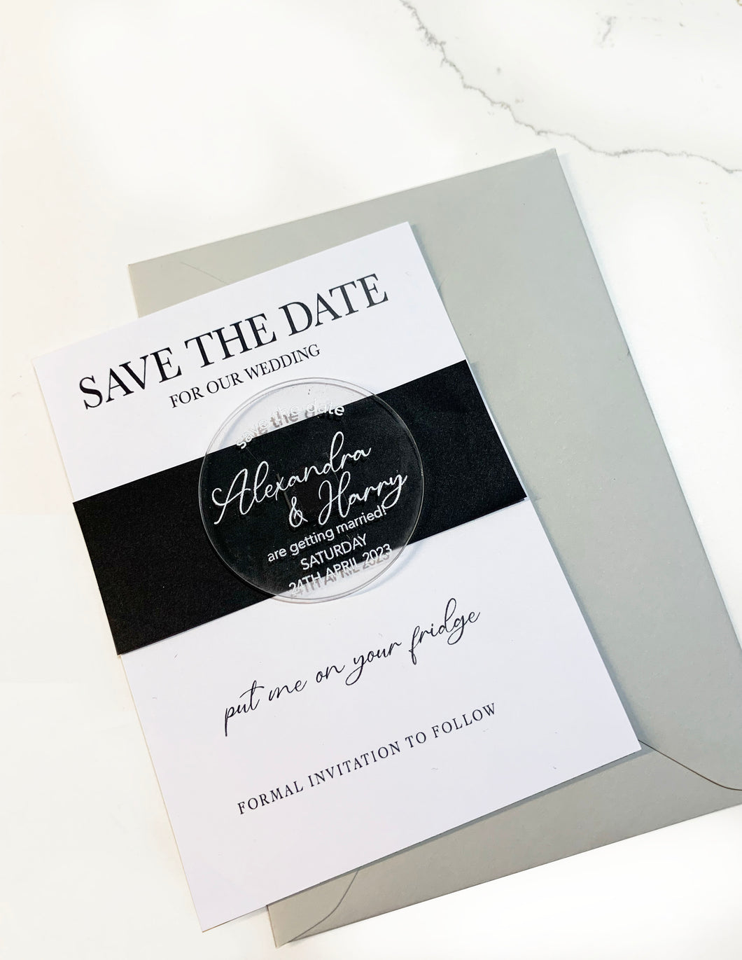 Unique Circular Shaped Acrylic Wedding Save The Date Magnet
