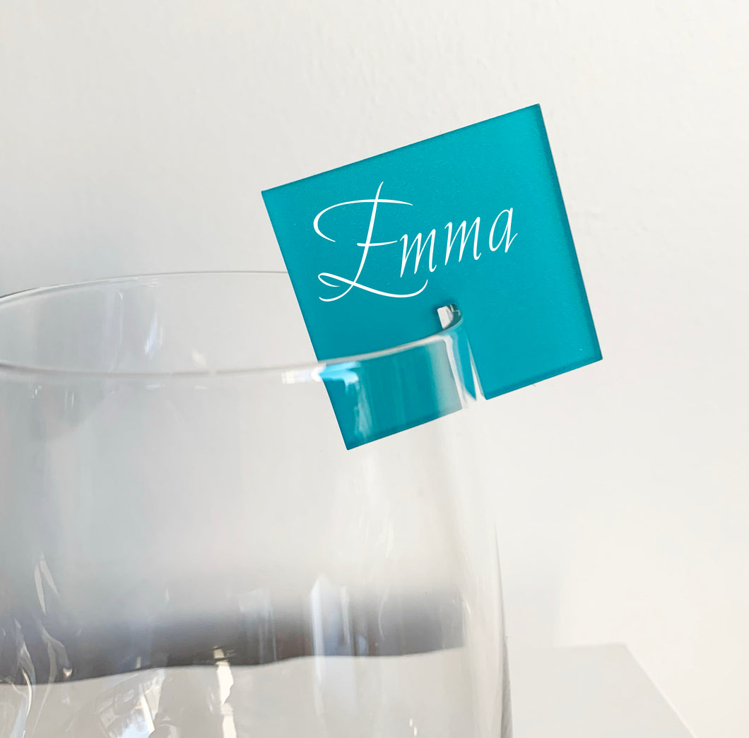 Personalised Square Acrylic Place Name For Wine Glass / Cocktail Glass / Champagne Glass