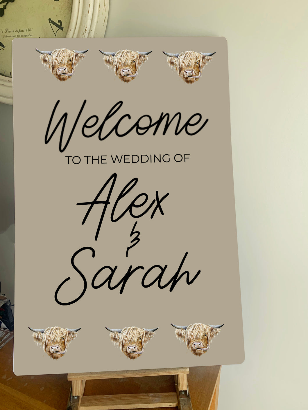 Highland Cow Pattern Farming Themed Wedding Welcome Sign - Various Breeds Available