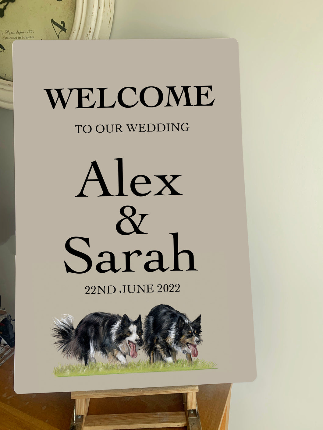 Two Collies Farming Themed Wedding Welcome Sign - Various Breeds Available