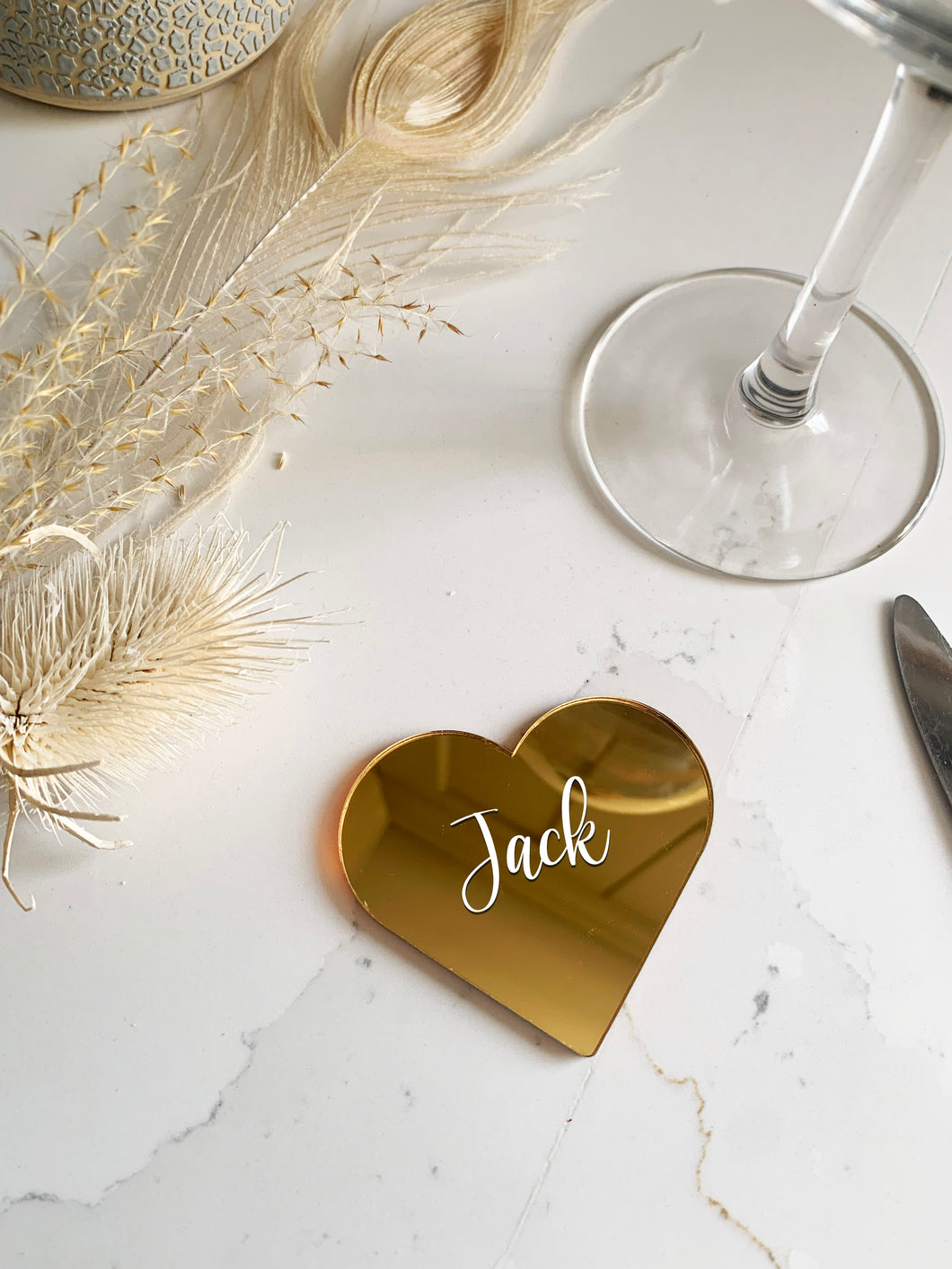 Personalised Acrylic Place Name Heart Shaped - White Script Text
